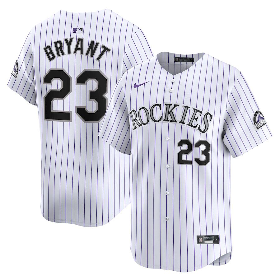 Men Colorado Rockies 23 Kris Bryant Nike White Home Limited Player MLB Jersey